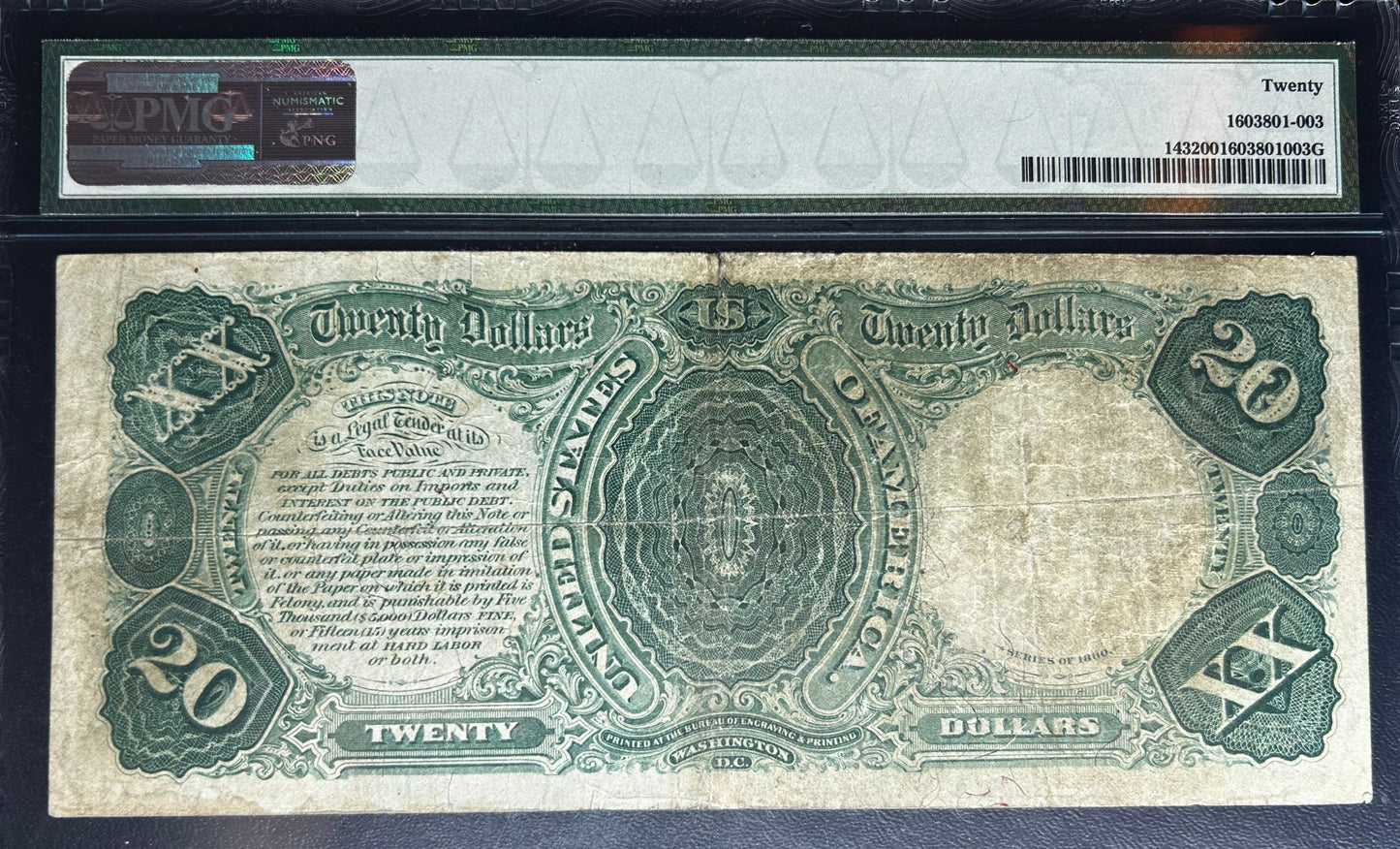 1880 $20 Legal Tender Fr#143 PMG 20 Very Fine