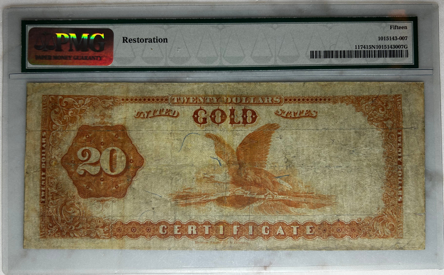 1882 $20 Gold Certificate Fr#1174 Bruce | Gilfillan PMG 15 Choice Fine RARE
