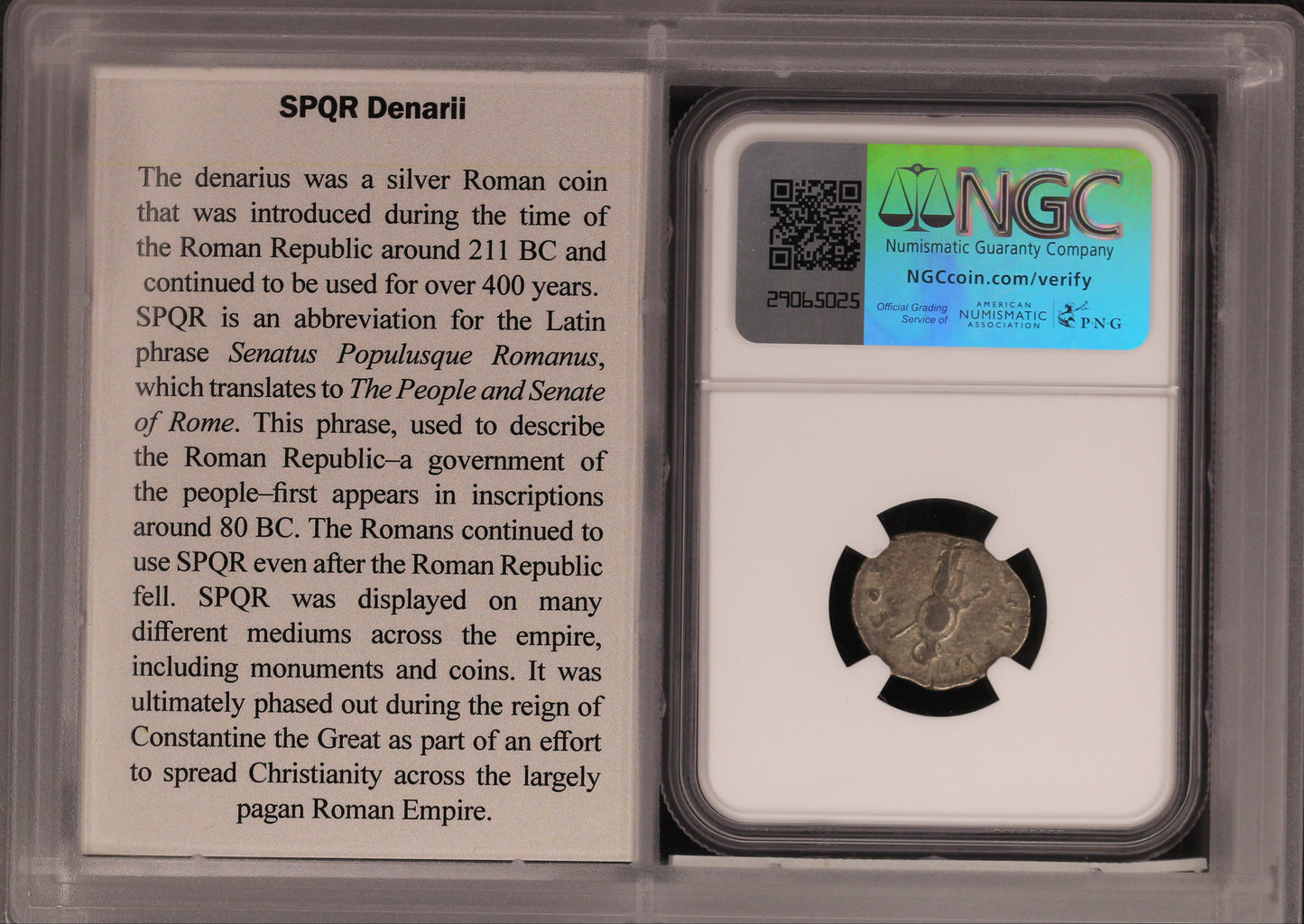 Roman Empire Sept. Severus, AD 193-211 AR Denarius SPQR Collection VF