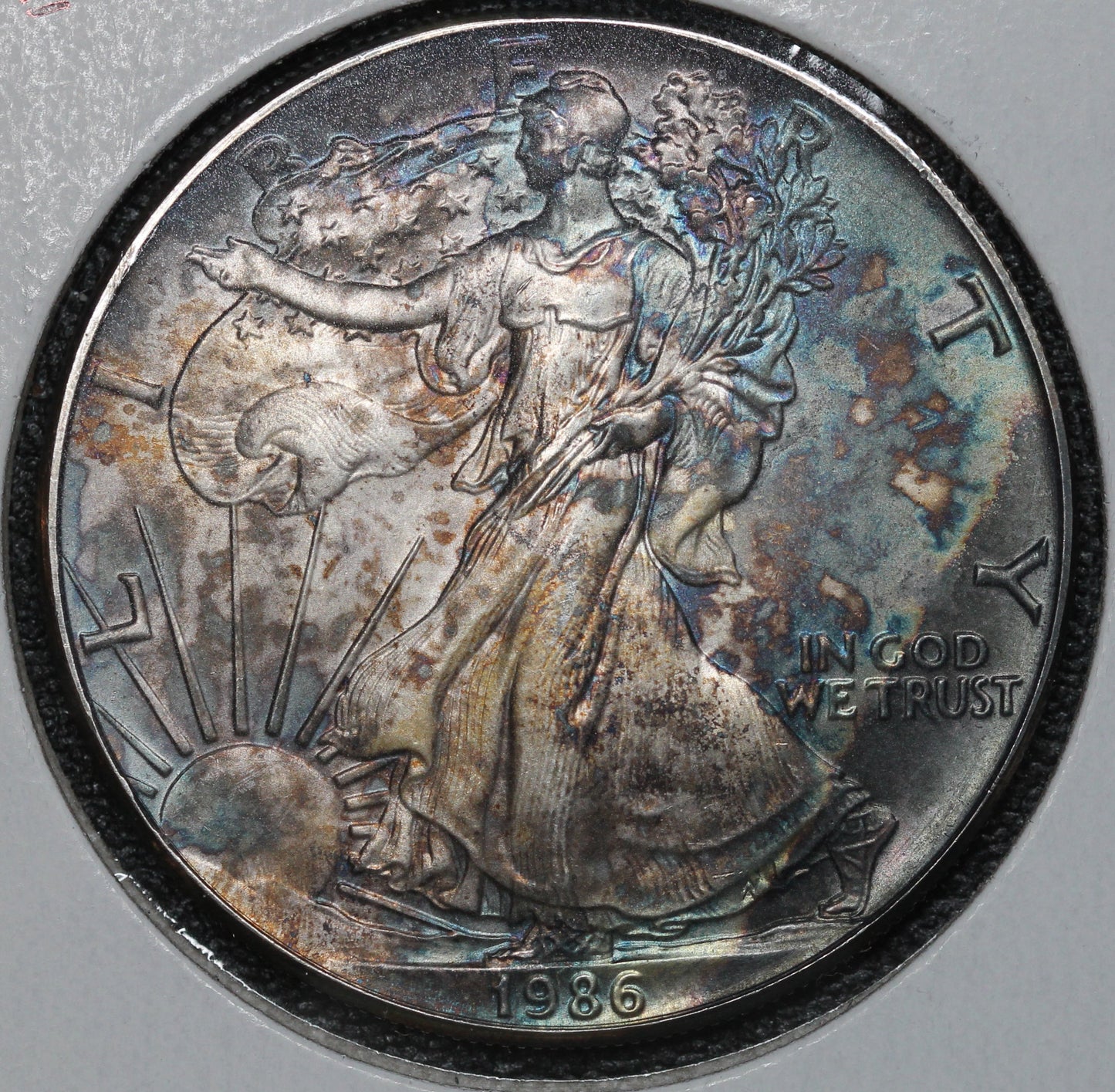 1986 Walking Liberty 1 oz Silver Dollar ASE Toning