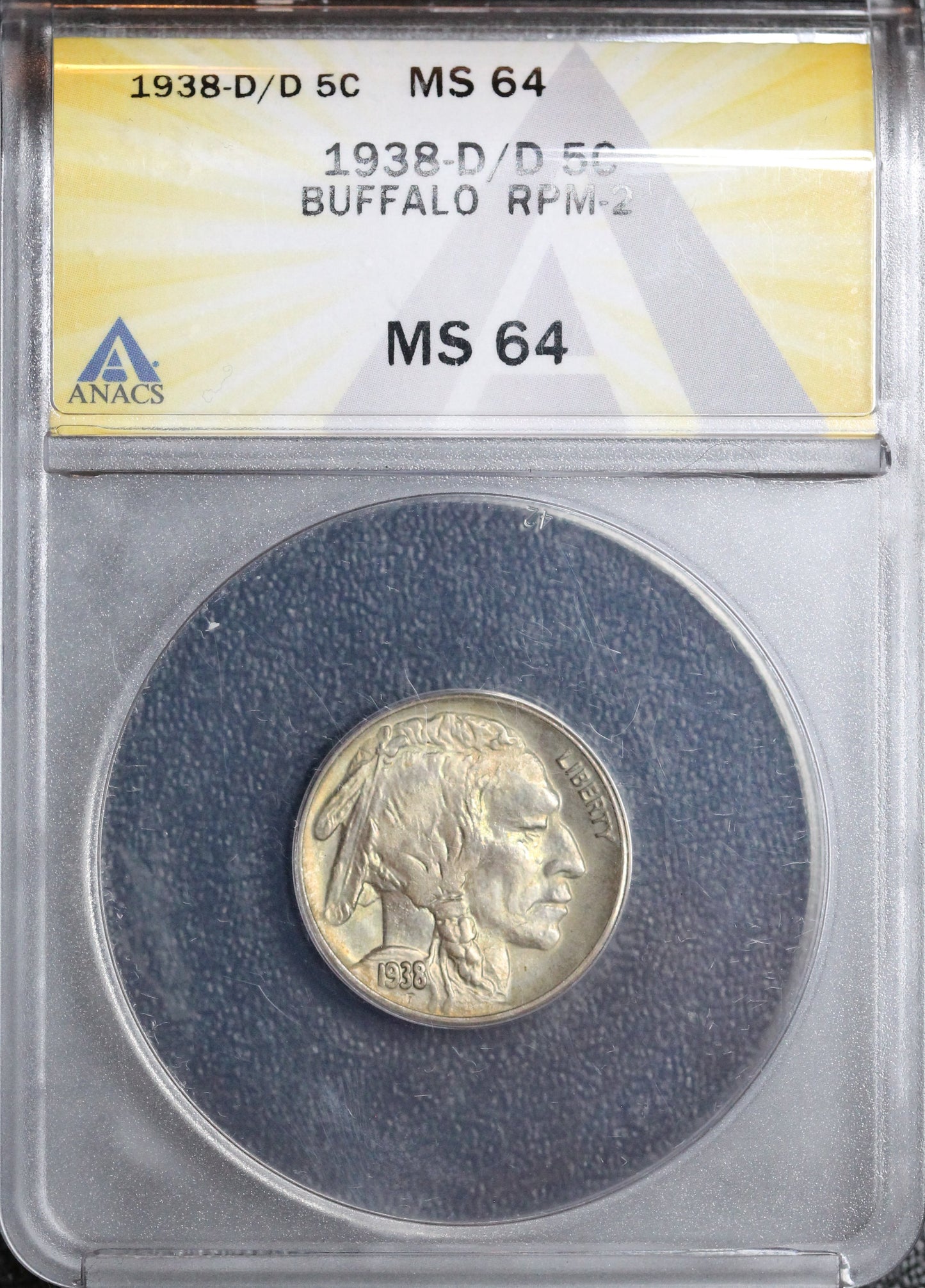 1938-D/D Buffalo Nickel, RPM-2, ANACS MS64