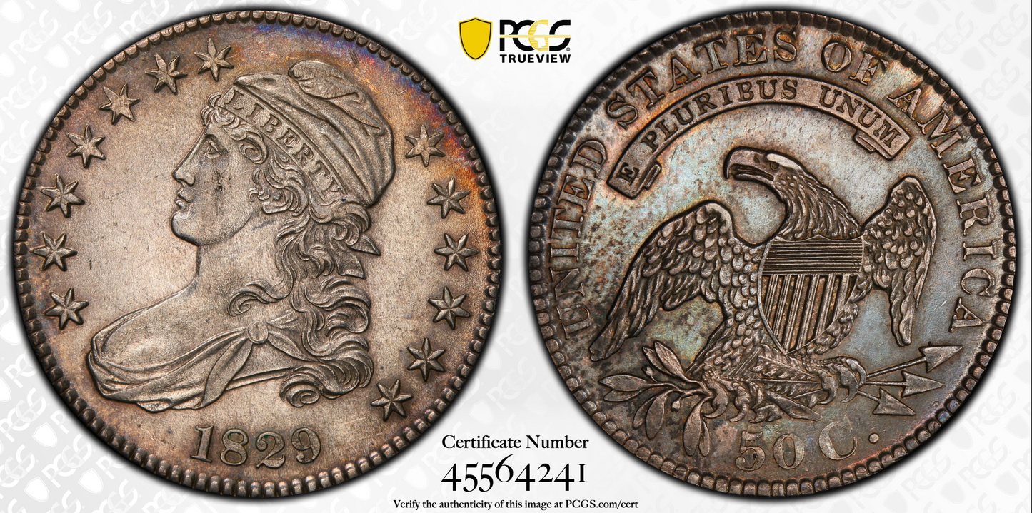 1829 Capped Bust Lettered Edge Half 50C PCGS AU55 O-112a