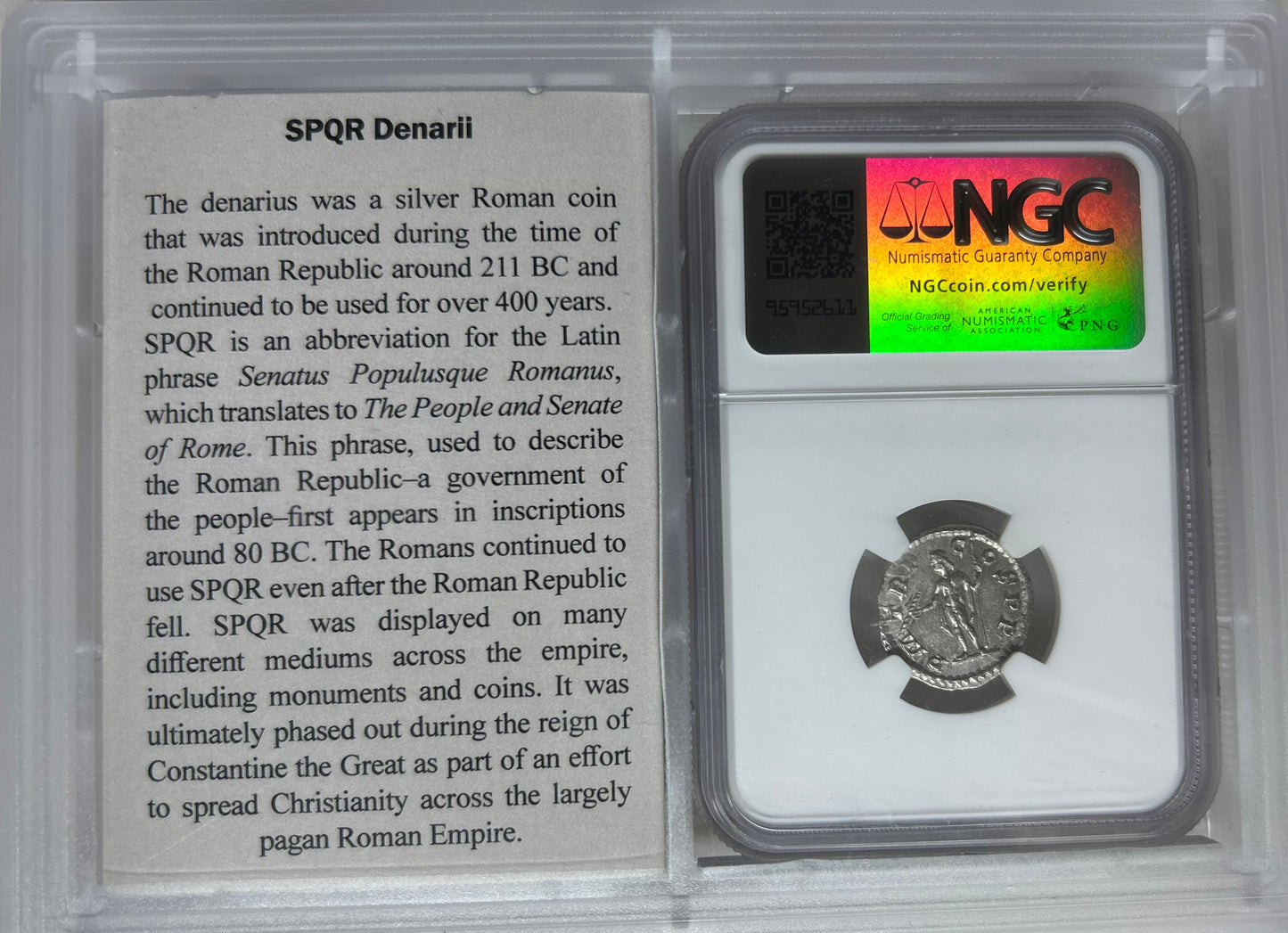 Roman Empire Sev. Alexander, AR Denarius Antioch AD 222-235 SPQR Collection NGC XF