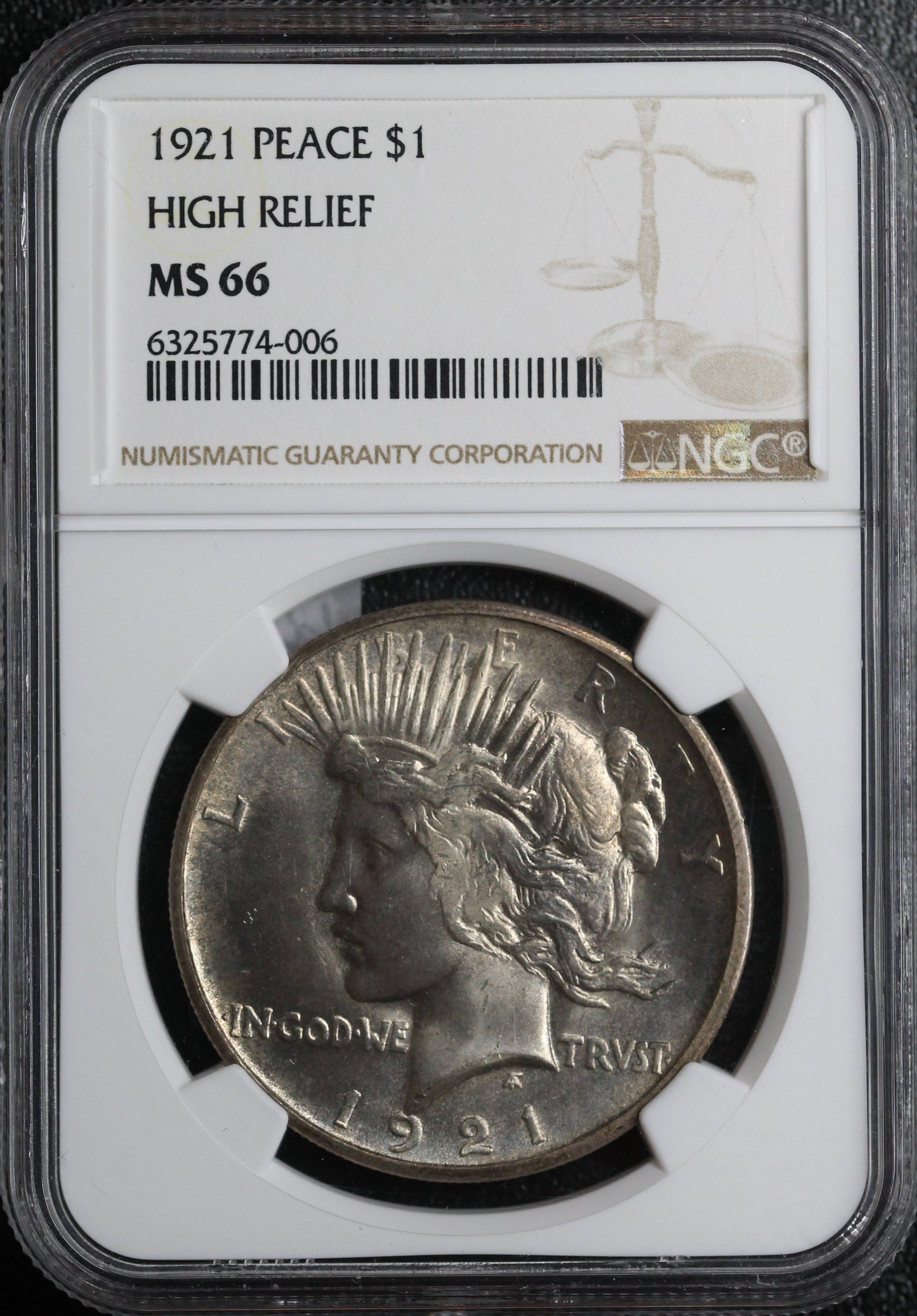 1921 Peace Dollar High Relief MS66 NGC