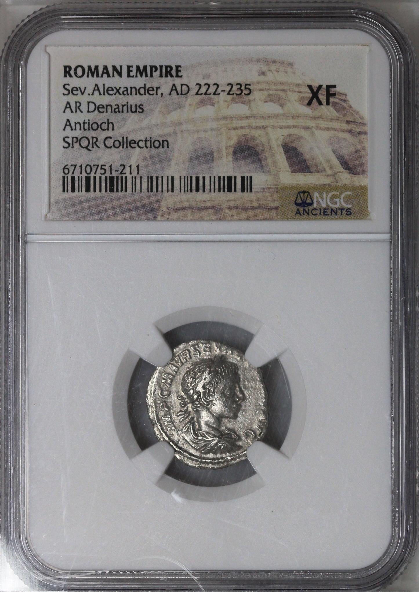 Roman Empire Sev. Alexander, AR Denarius Antioch AD 222-235 SPQR Collection NGC XF