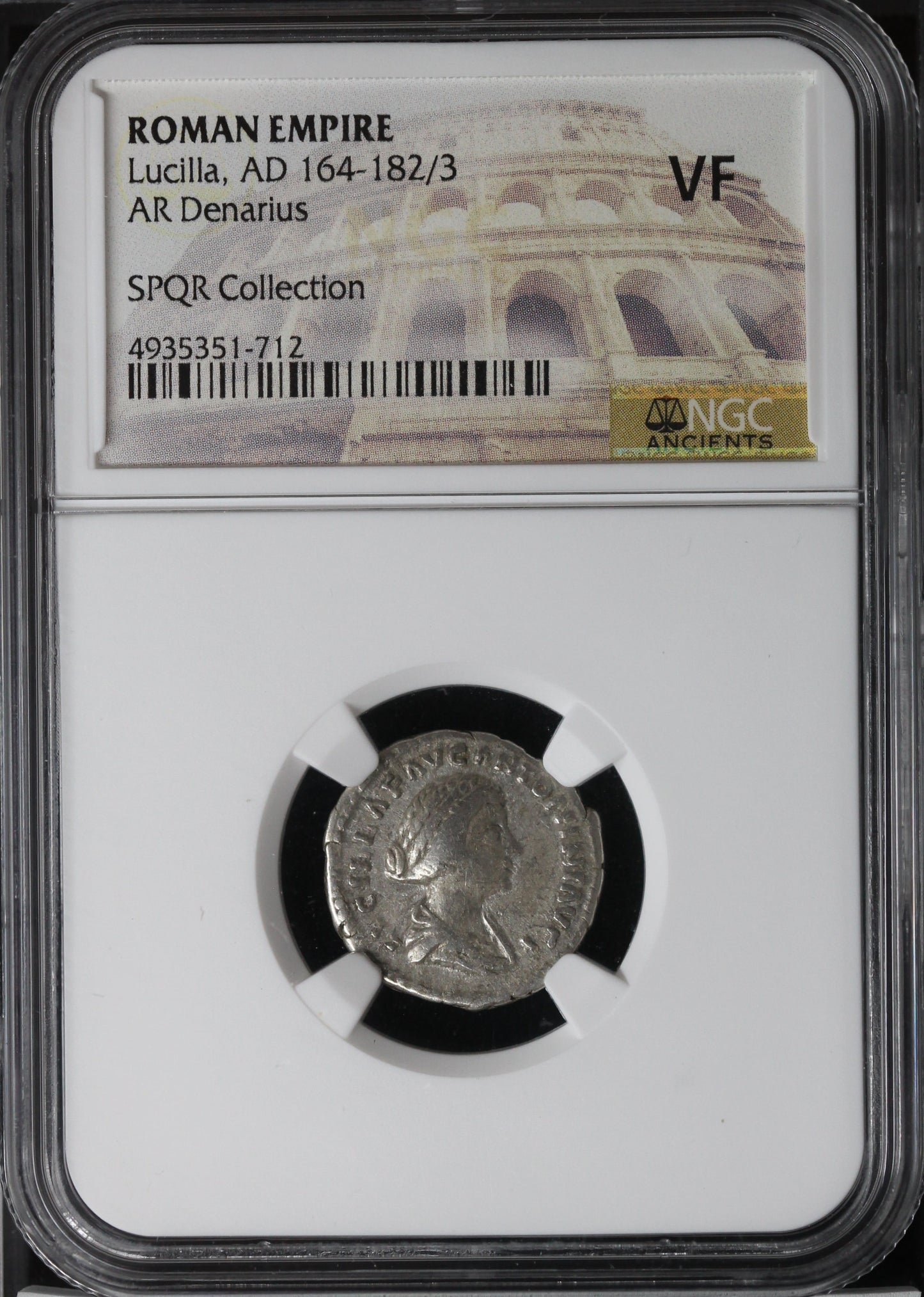 Roman Empire Lucilla, AR Denarius AD 164-182/3 SPQR Collection NGC VF