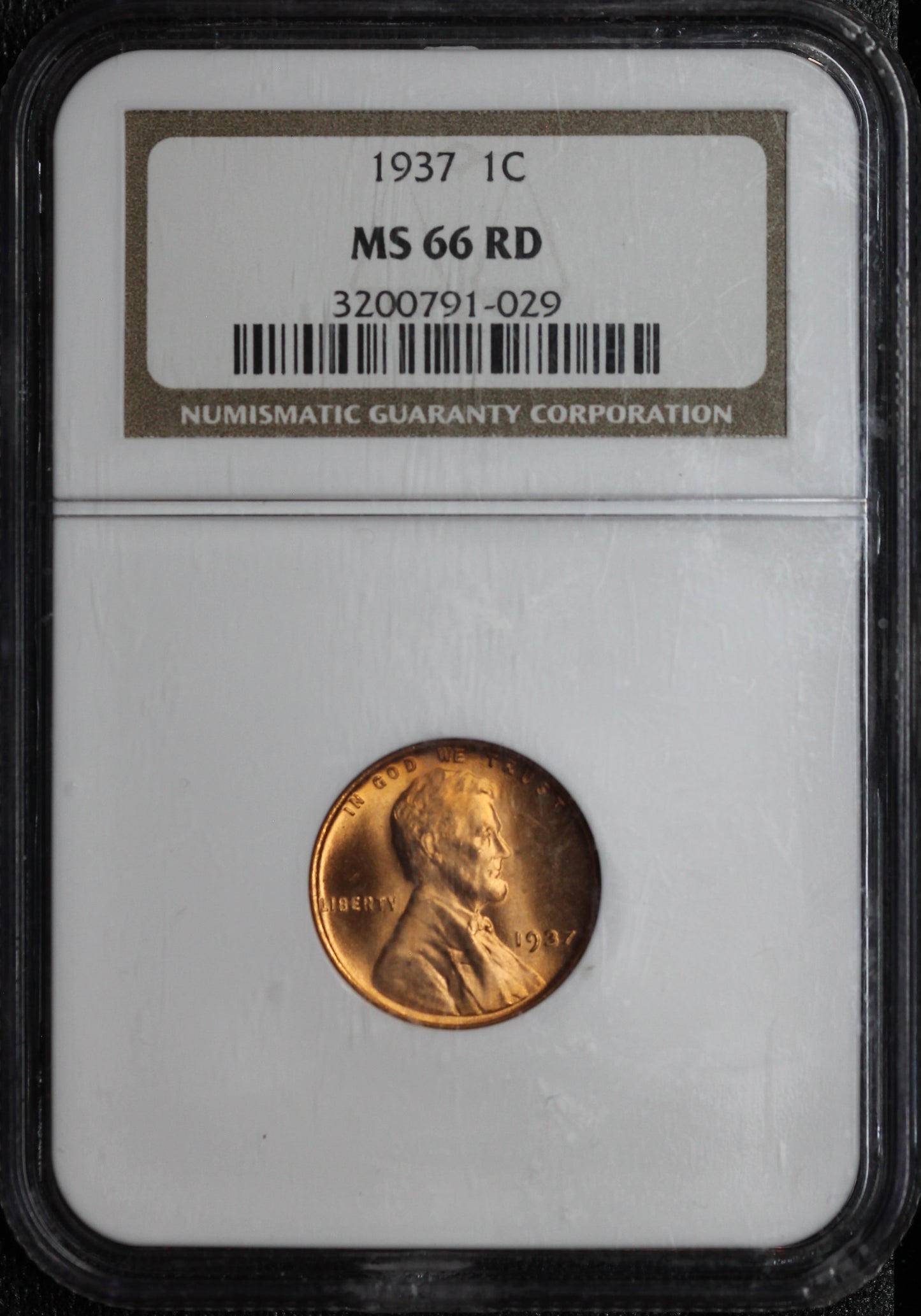 1937 Lincoln Wheat Cent, NGC MS66RD