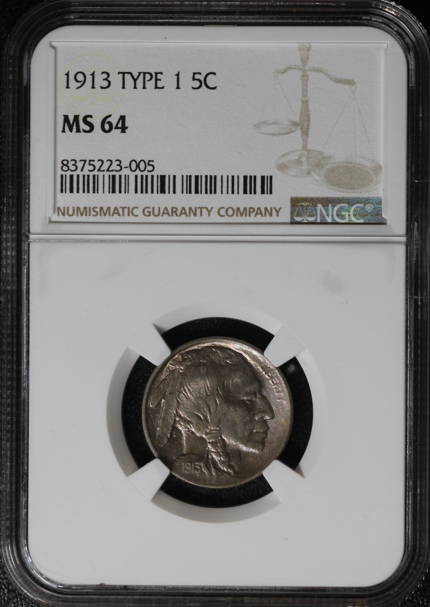 1913 Type 1 Buffalo Nickel, NGC MS64