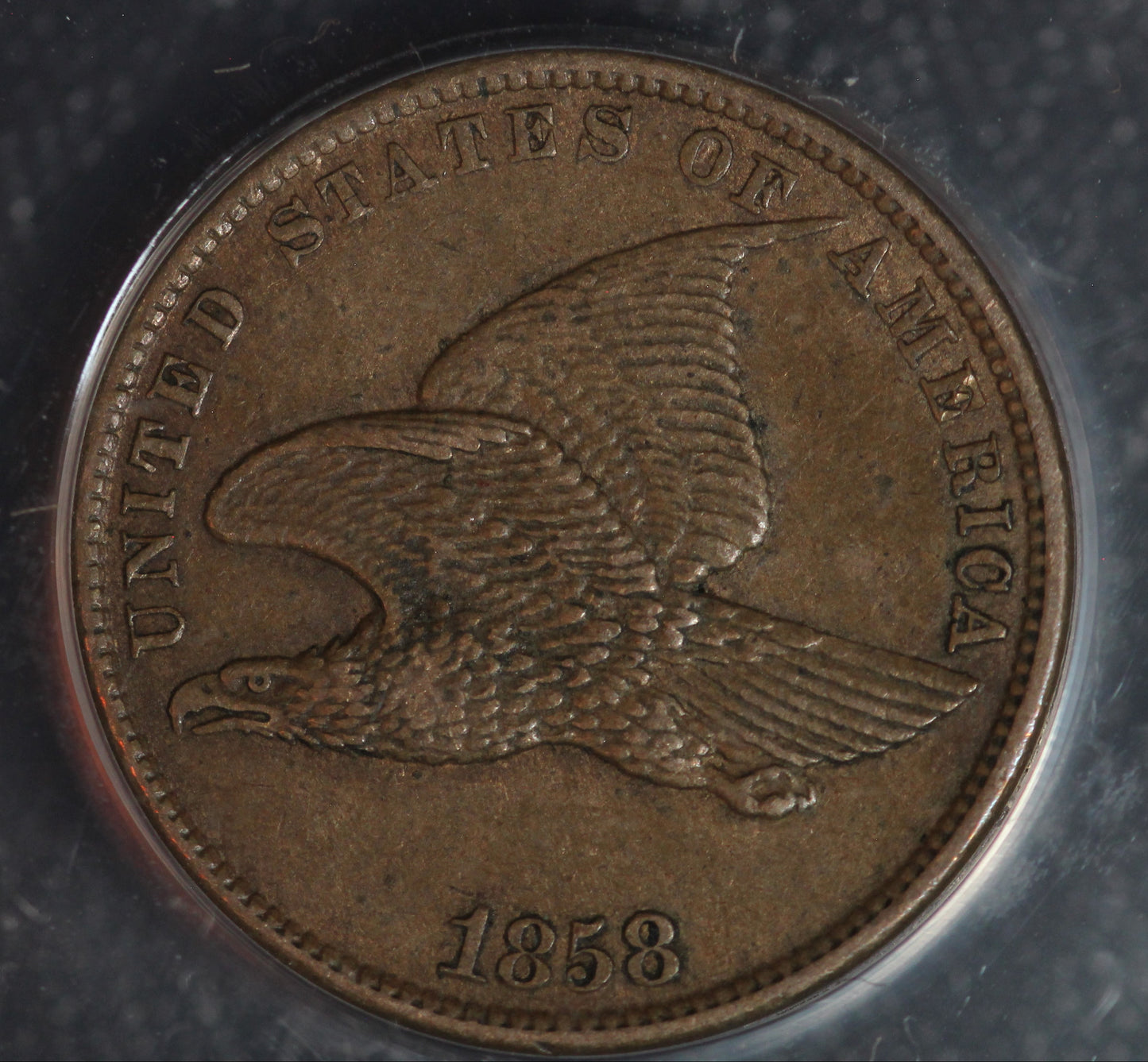 1858 Flying Eagle Cent, Small Letters, ANACS AU 50