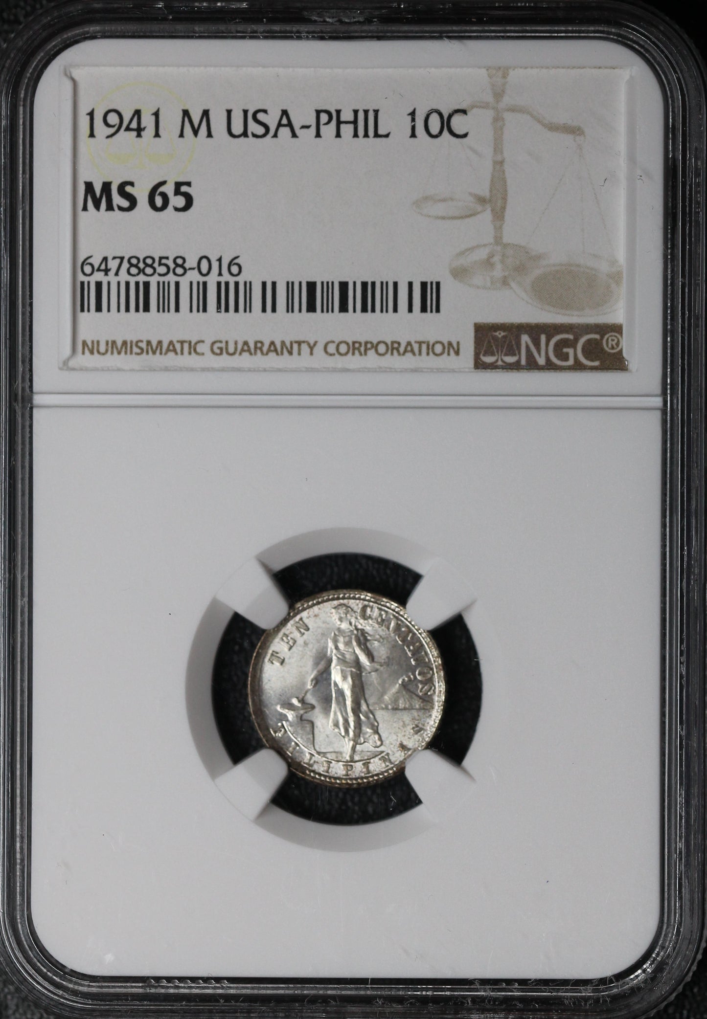 1941 M USA-Philippines 10 Cents, NGC MS65