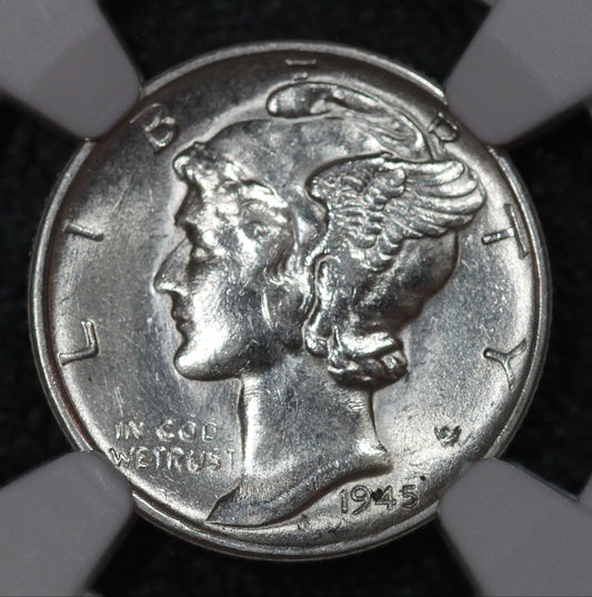 1945-S Micro S Mercury Dime, NGC UNC Detailed, Cleaned