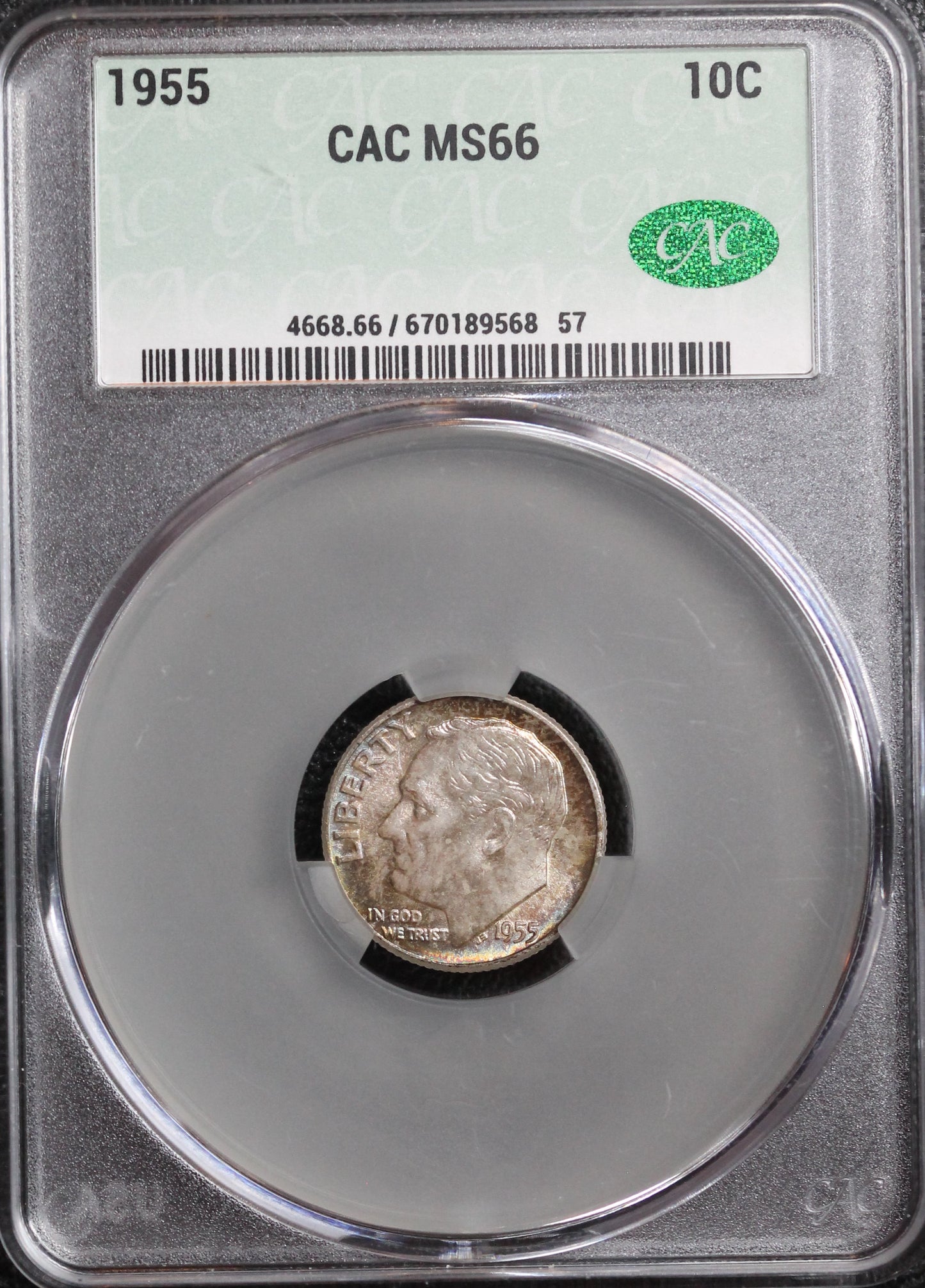 1955 Roosevelt Dime, CAC MS66