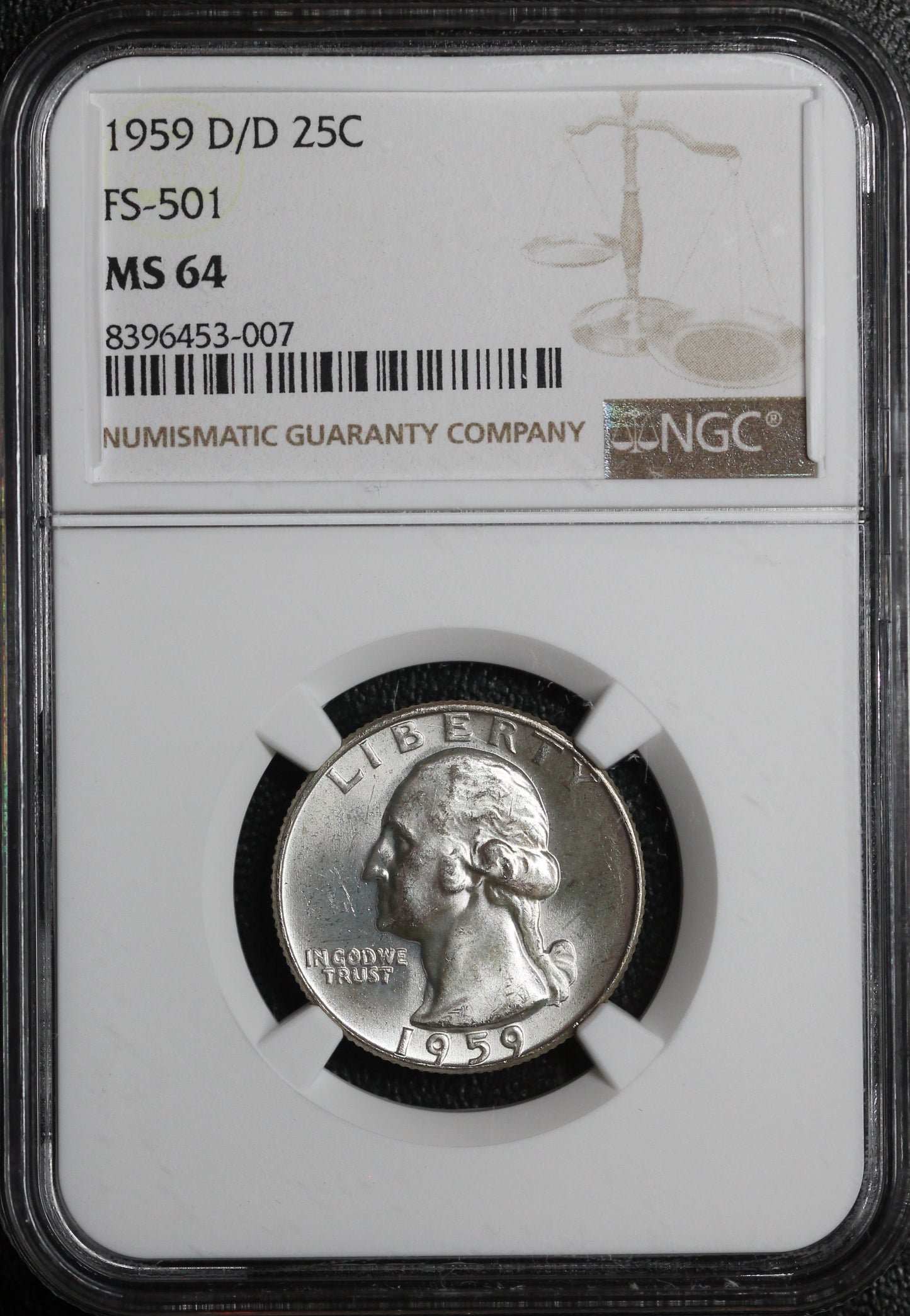1959 D/D Washington Quarter FS-501, NGC MS64