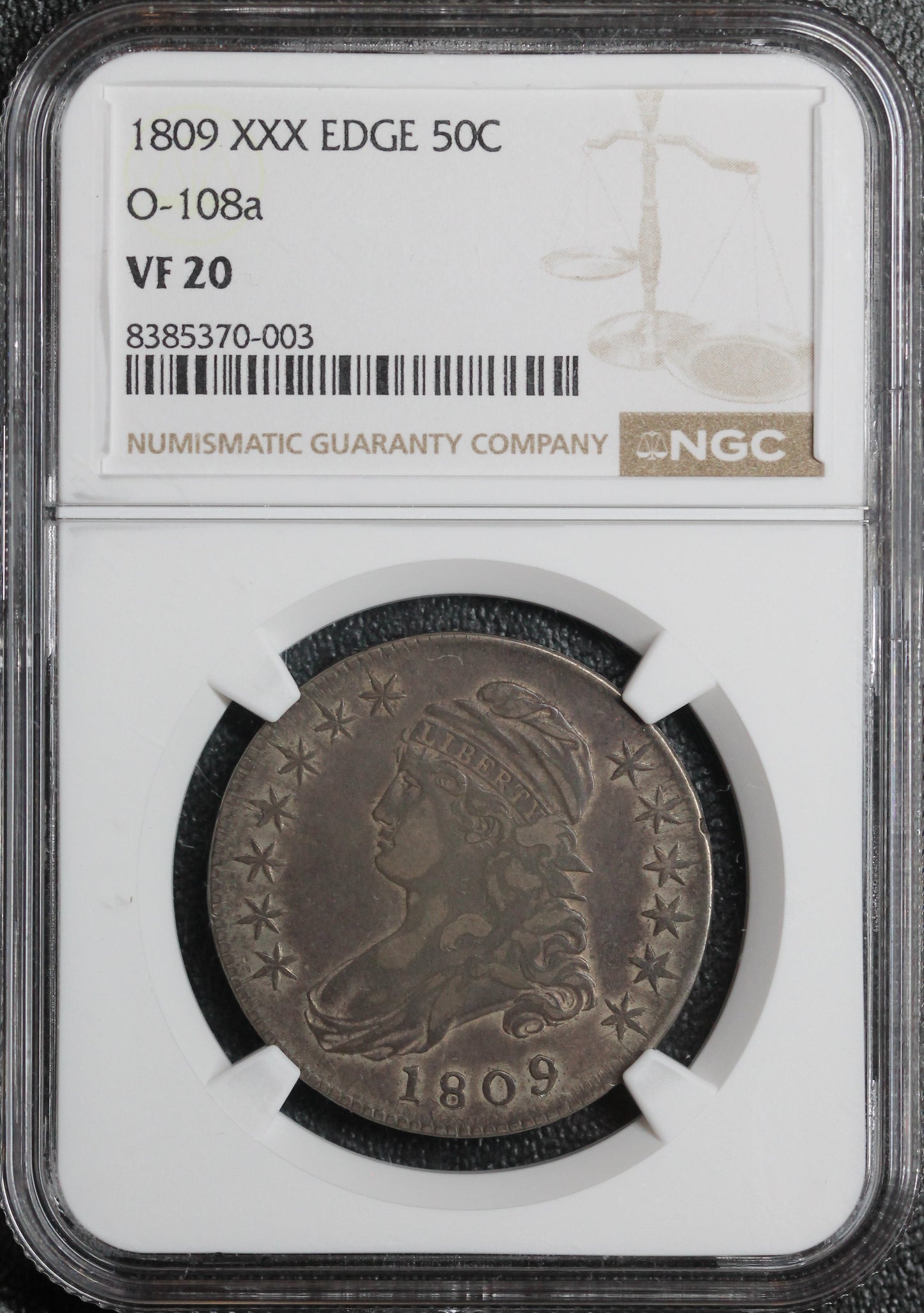 1809 Capped Bust Half XXX Edge, O-108a, NGC VF20