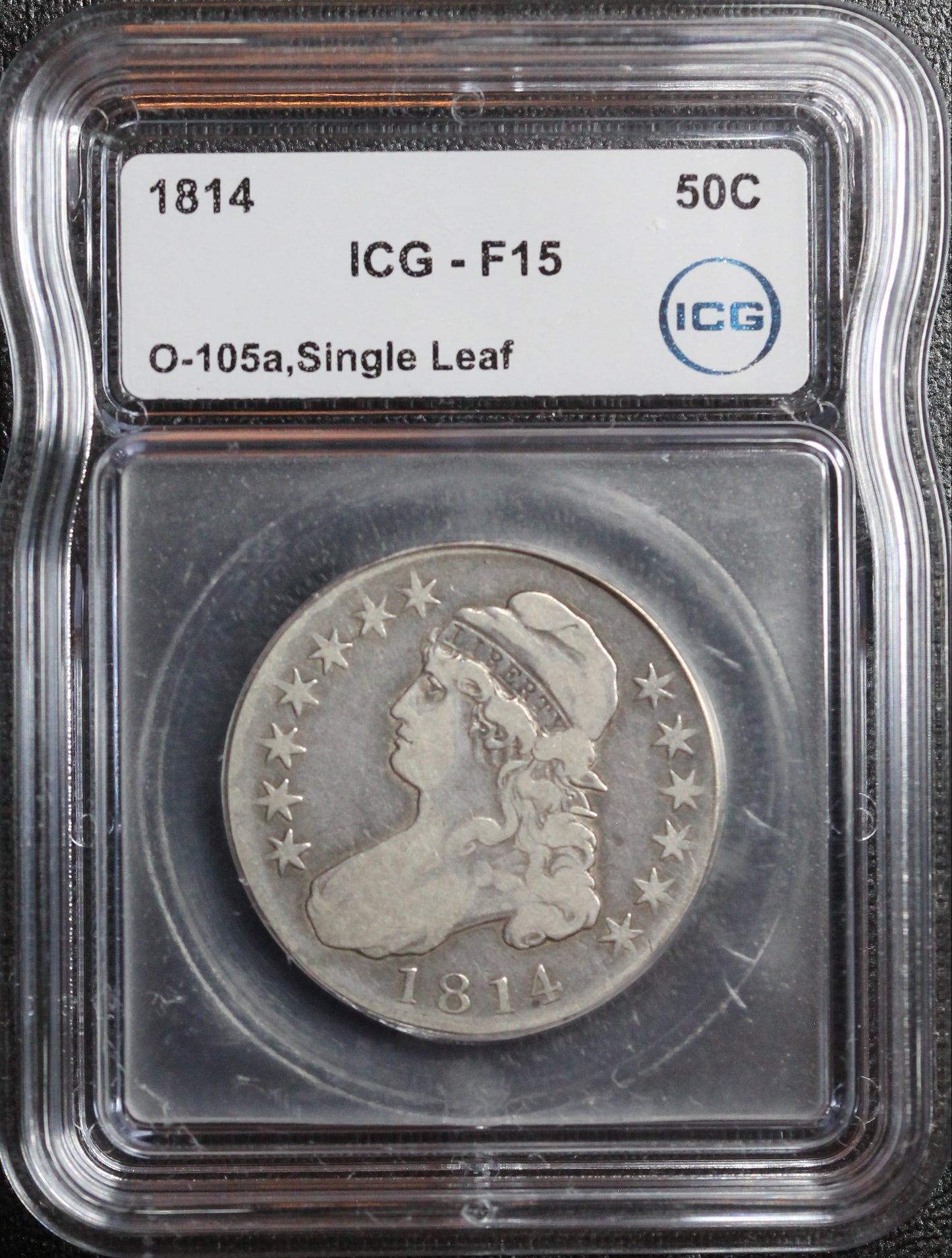 1814 Capped Bust Half Dollar, O-105a, Single Leaf, ICG F15