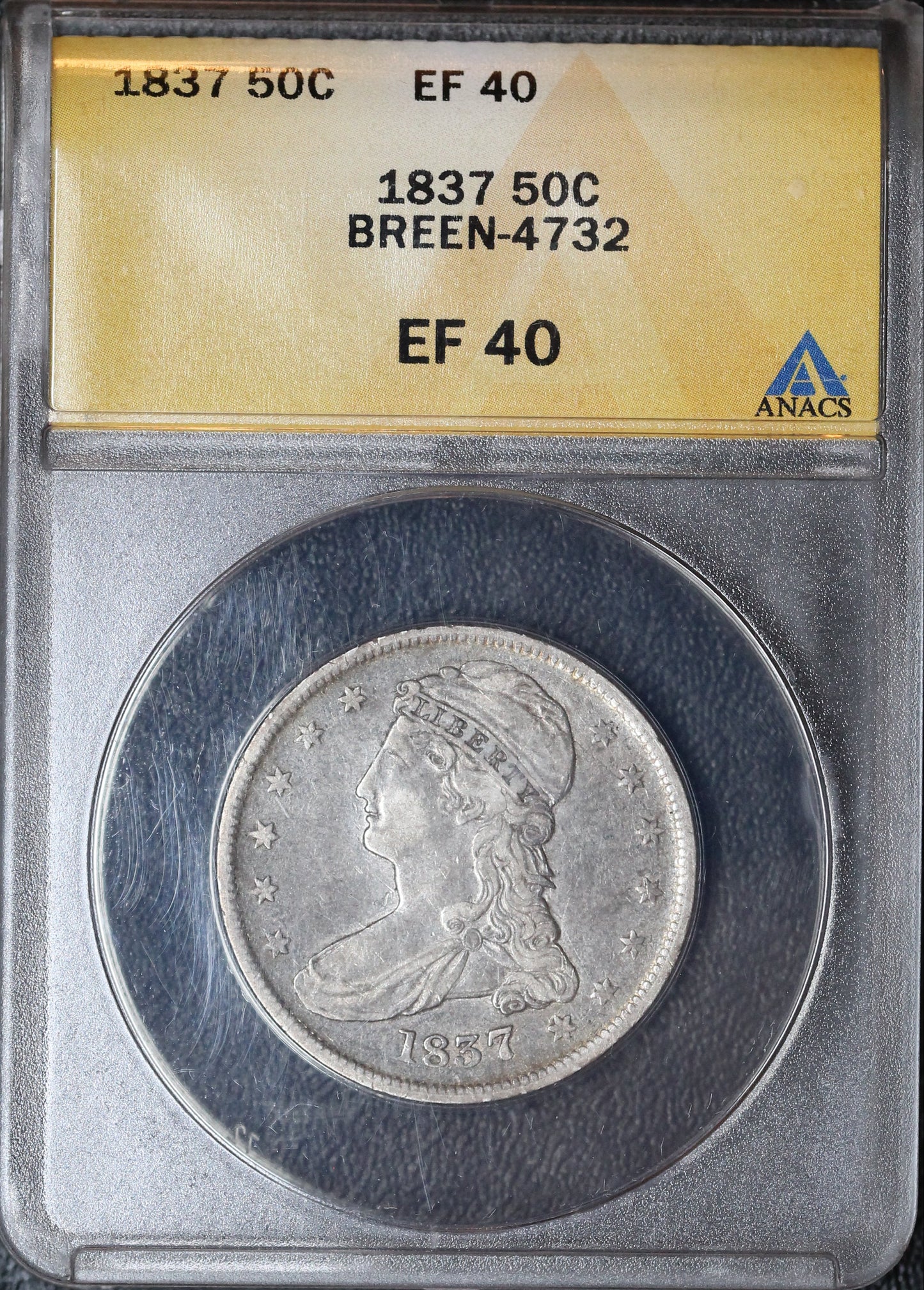 1837 Capped Bust Half Dollar, Breen 4732 ANACS EF40