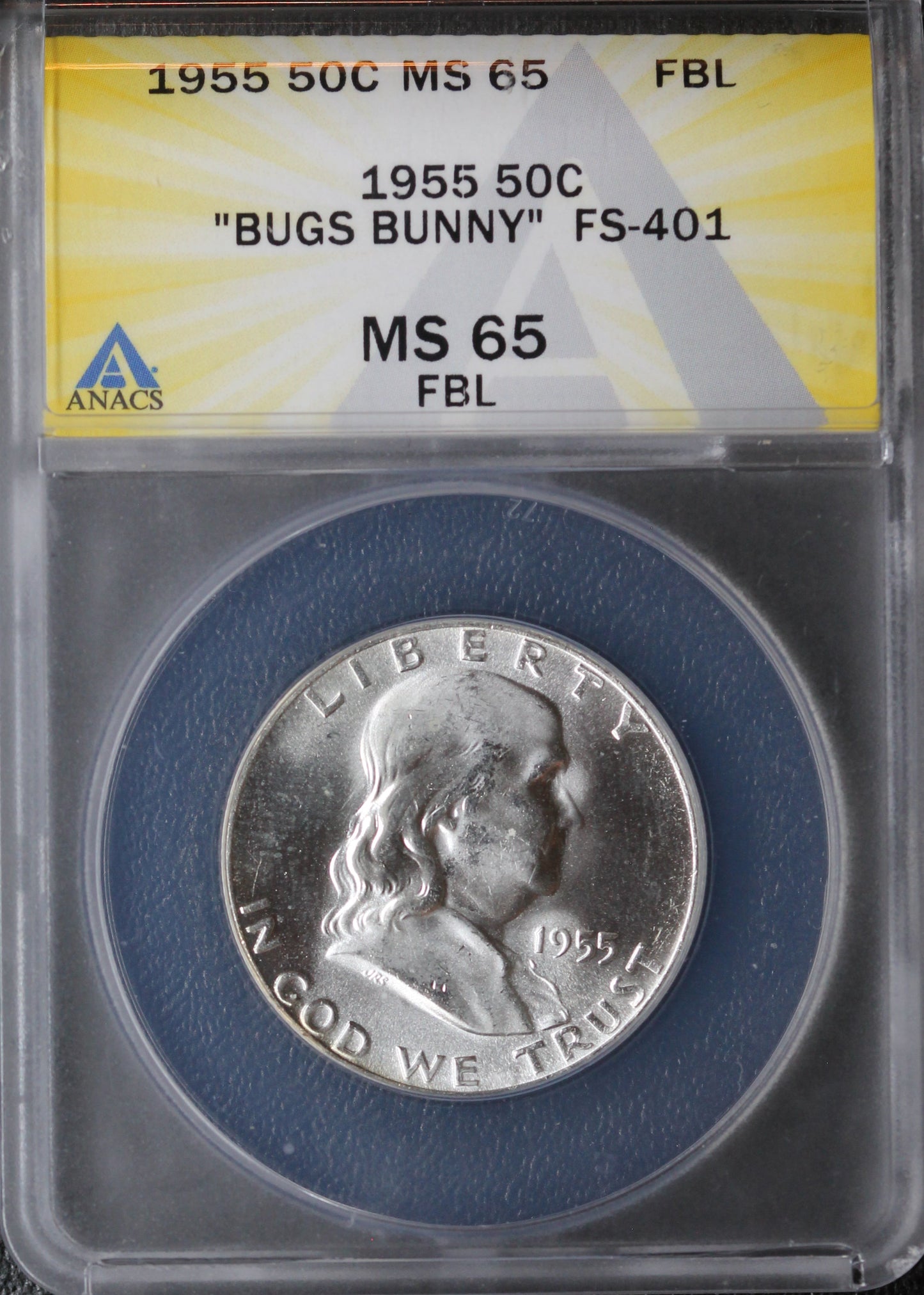 1955 Franklin Half Dollar "Bugs Bunny" FS-401 ANACS MS65