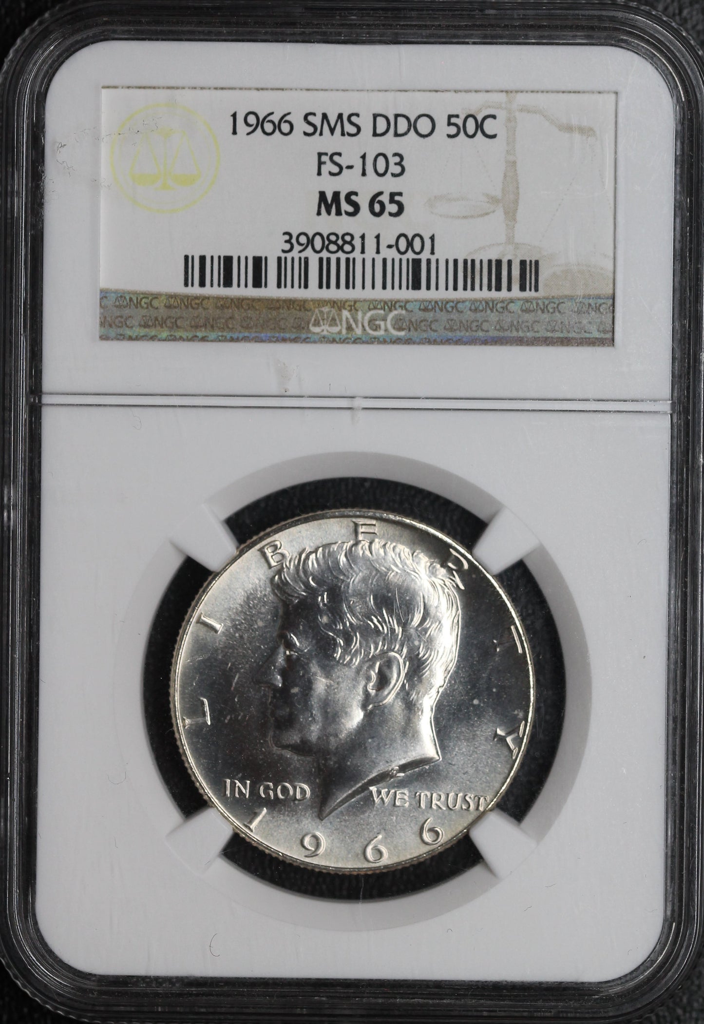 1966 Kennedy Half Dollar SMS DDO FS-103 NGC MS65