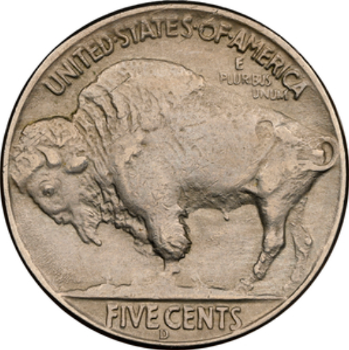 1937 D 3 Legged Buffalo Nickel  CAC AU55